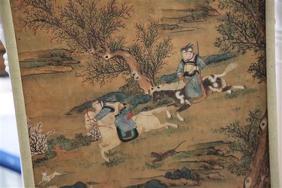 Chinese School Figures in mountain landscapes, 57 x 19in.